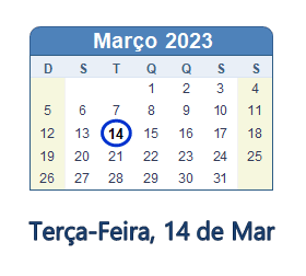 14 Março 2023 calendario