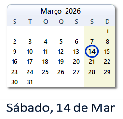 14 Março 2026 calendario