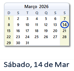 14 Março 2026 calendario