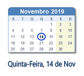 14 Novembro 2019 calendario