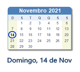 14 Novembro 2021 calendario