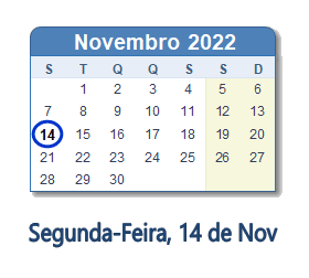 14 Novembro 2022 calendario