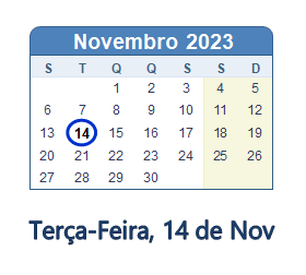 14 Novembro 2023 calendario
