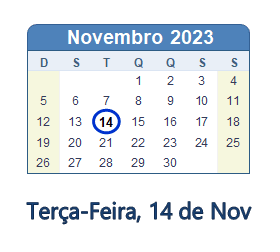 14 Novembro 2023 calendario