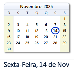 14 Novembro 2025 calendario
