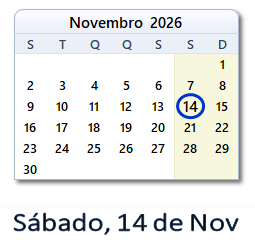 14 Novembro 2026 calendario