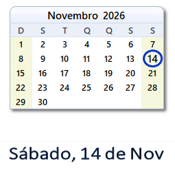 14 Novembro 2026 calendario