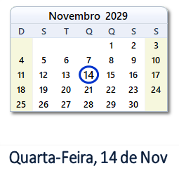 14 Novembro 2029 calendario