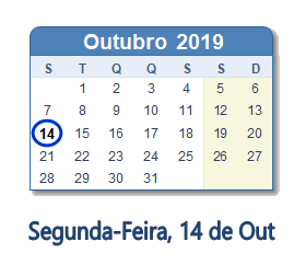 14 Outubro 2019 calendario