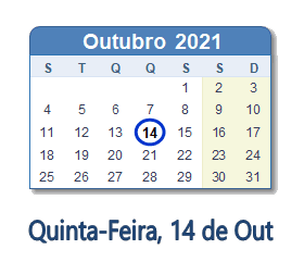 14 Outubro 2021 calendario