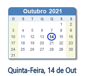 14 Outubro 2021 calendario