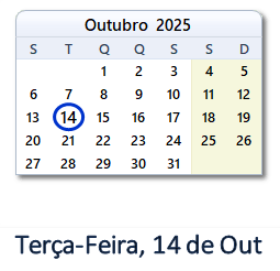 14 Outubro 2025 calendario