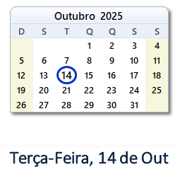 14 Outubro 2025 calendario