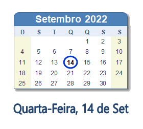 14 Setembro 2022 calendario