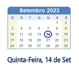 14 Setembro 2023 calendario