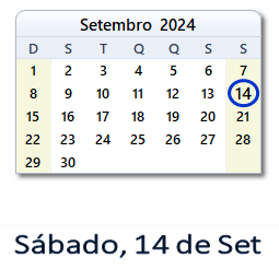 14 Setembro 2024 calendario