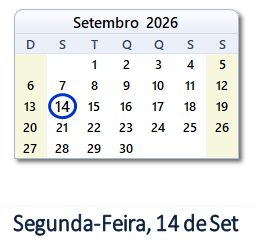 14 Setembro 2026 calendario