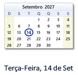 14 Setembro 2027 calendario