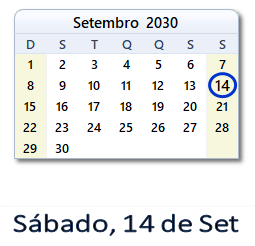 14 Setembro 2030 calendario