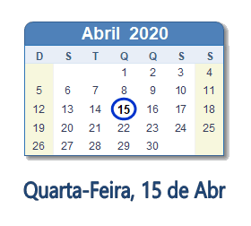 15 Abril 2020 calendario