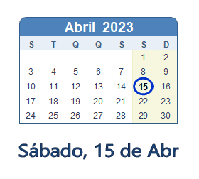 15 Abril 2023 calendario