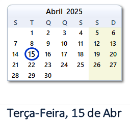 15 Abril 2025 calendario