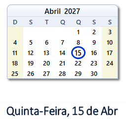 15 Abril 2027 calendario