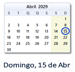 15 Abril 2029 calendario