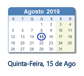 15 Agosto 2019 calendario