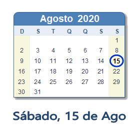 15 Agosto 2020 calendario
