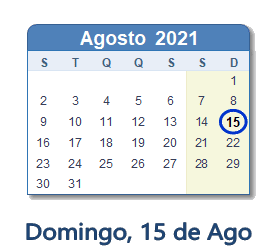 15 Agosto 2021 calendario