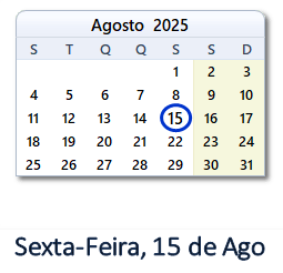 15 Agosto 2025 calendario