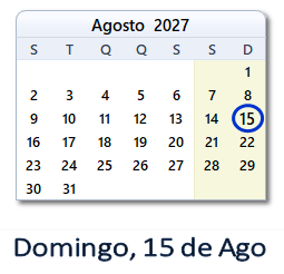 15 Agosto 2027 calendario