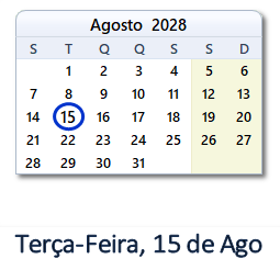 15 Agosto 2028 calendario