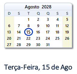 15 Agosto 2028 calendario