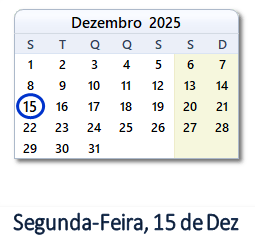15 Dezembro 2025 calendario