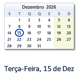 15 Dezembro 2026 calendario