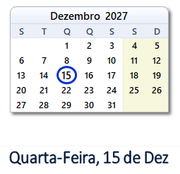 15 Dezembro 2027 calendario