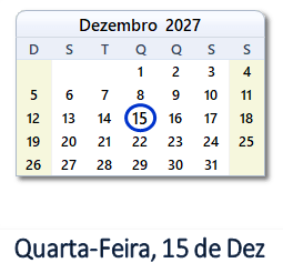 15 Dezembro 2027 calendario