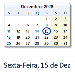 15 Dezembro 2028 calendario