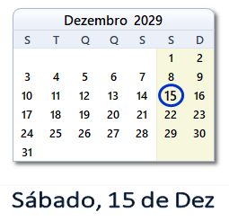 15 Dezembro 2029 calendario