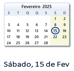 15 Fevereiro 2025 calendario
