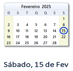 15 Fevereiro 2025 calendario