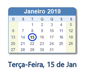 15 Janeiro 2019 calendario