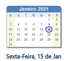 15 Janeiro 2021 calendario