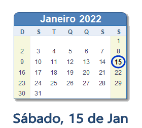 15 Janeiro 2022 calendario