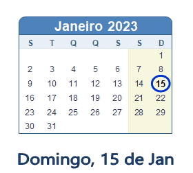 15 Janeiro 2023 calendario