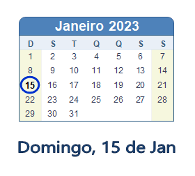 15 Janeiro 2023 calendario