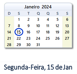 15 Janeiro 2024 calendario