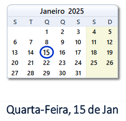 15 Janeiro 2025 calendario